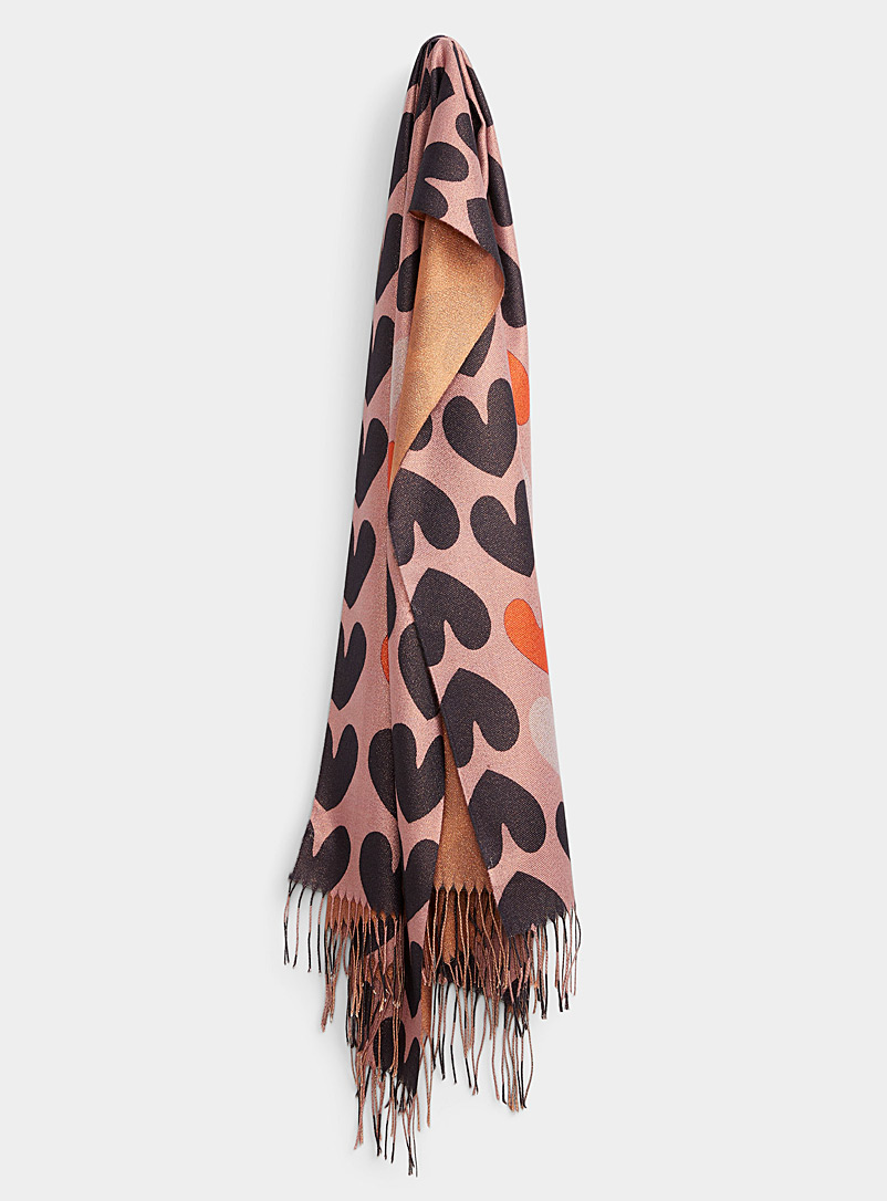 Simons Pink Shimmery heart scarf for women