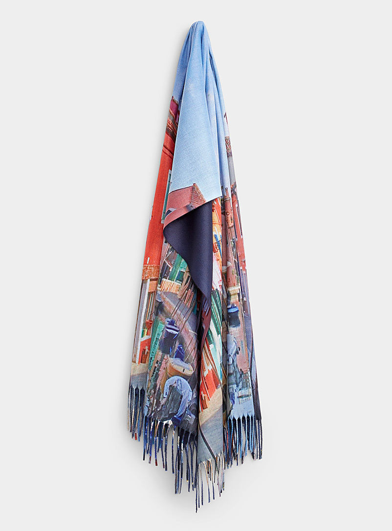 Simons Patterned Blue Venice scarf for women