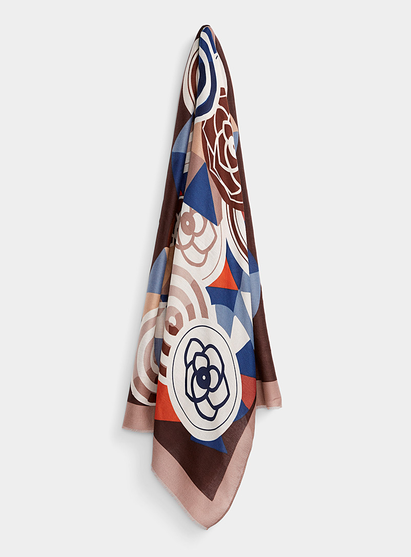 Simons Black and White Floral geometry XL scarf for women