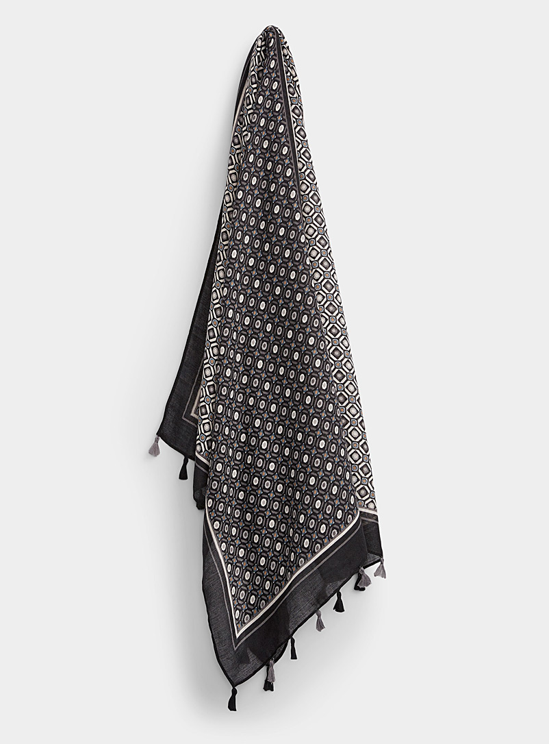 Simons Patterned Black Geo medallion scarf for women