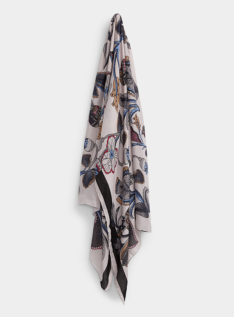 Simons: L'écharpe XL tapisserie florale Noir à motifs pour femme