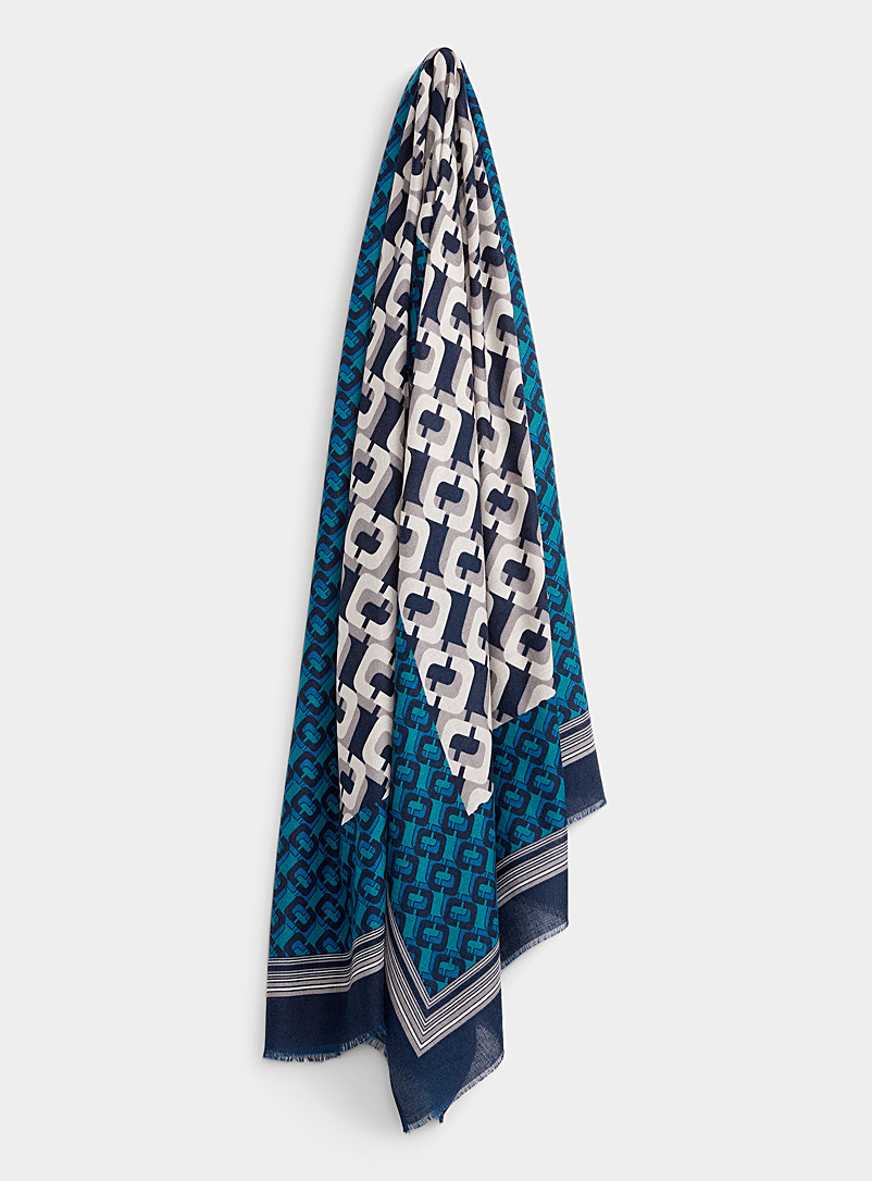 Simons Patterned Blue Retro link scarf for women