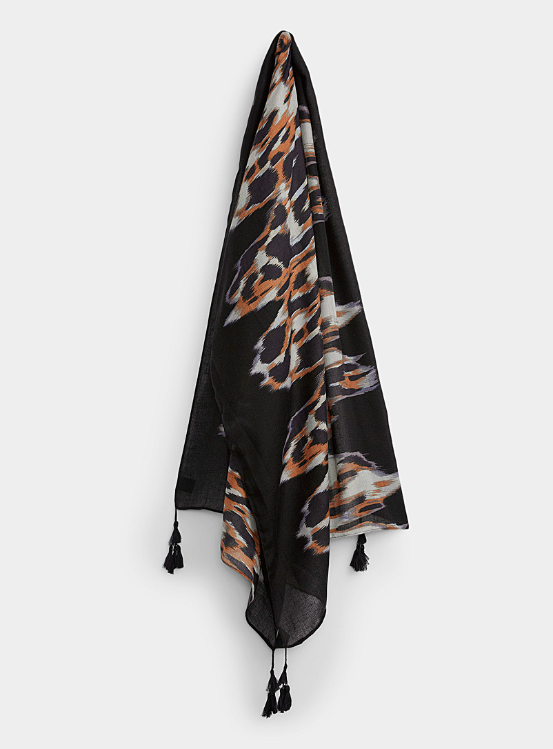 Simons Patterned Black Abstract leopard-print scarf for women