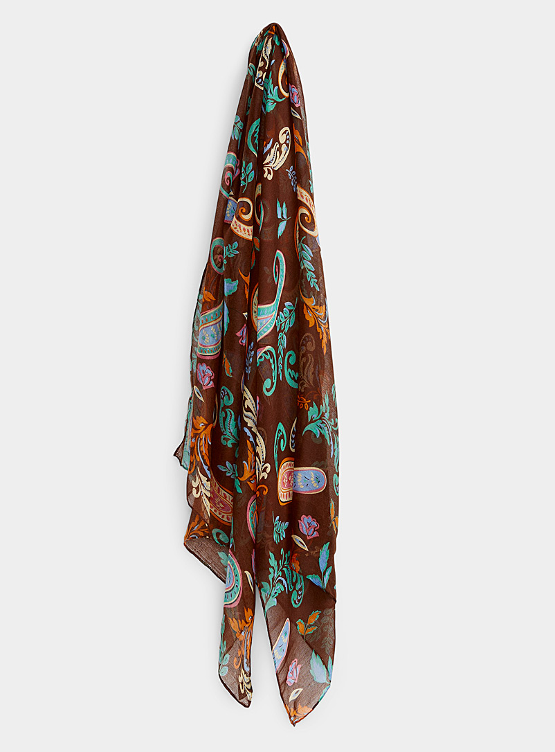 Simons Patterned Brown Colourful paisley scarf for women