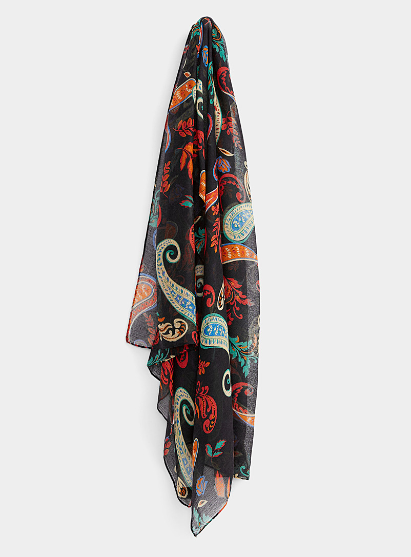Simons Patterned Black Colourful paisley scarf for women