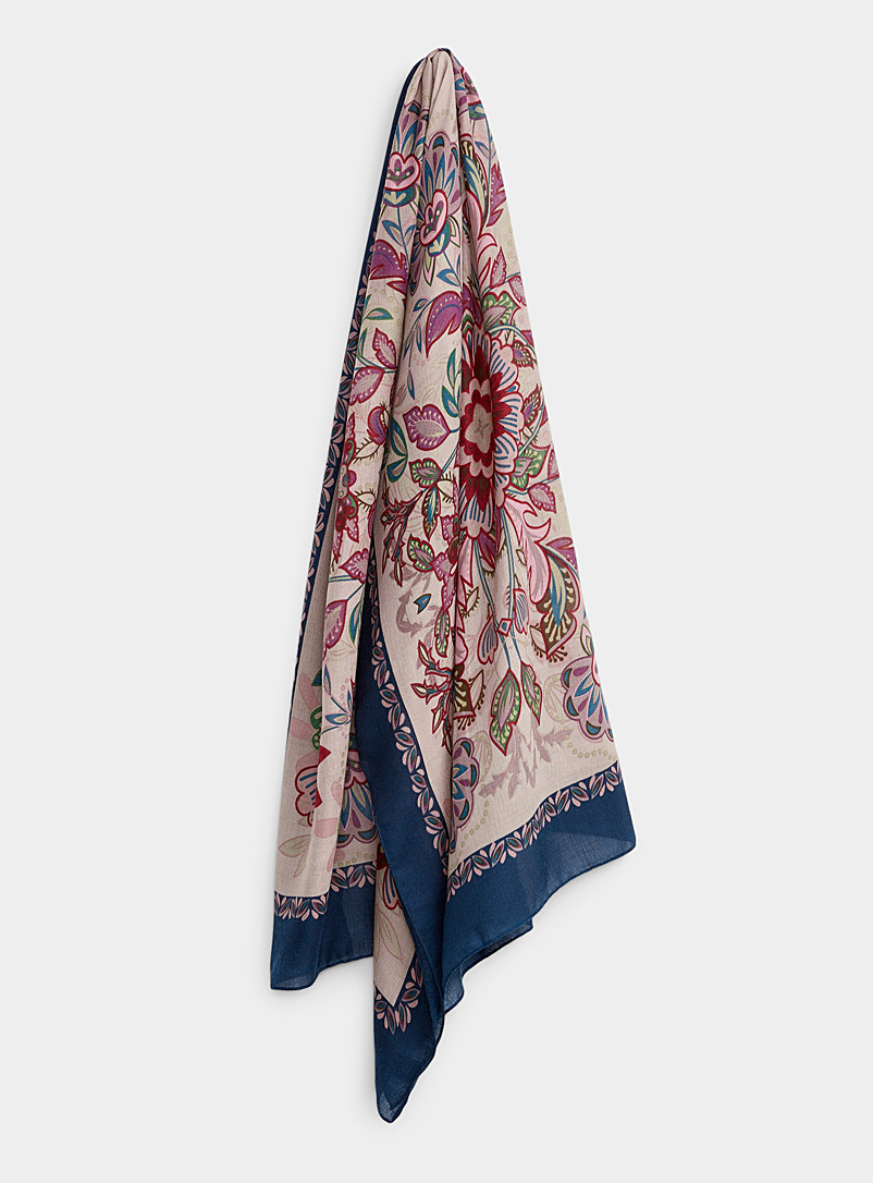 Simons Patterned Blue Plant tapestry scarf for women