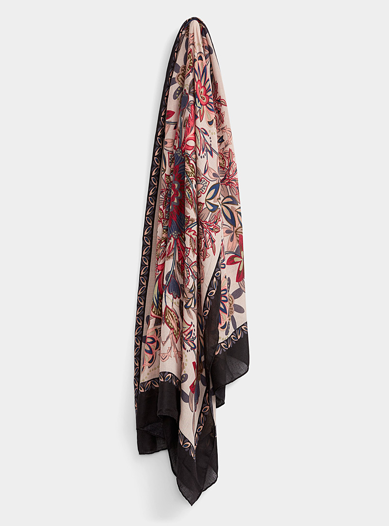 Simons Patterned Black Plant tapestry scarf for women