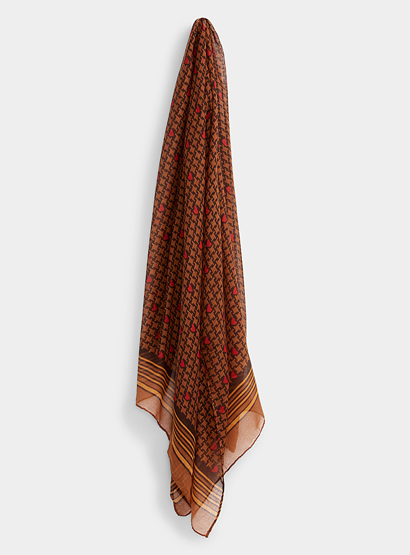 Simons Patterned Brown Heart houndstooth scarf for women