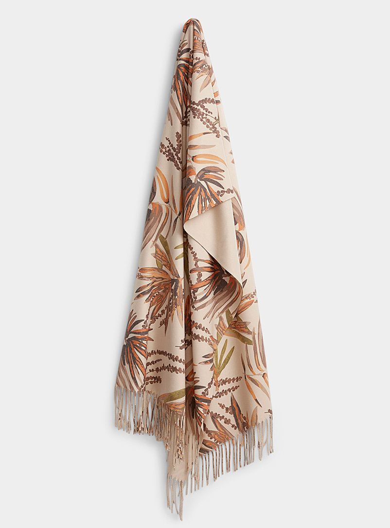 Simons Patterned Brown Tropical vegetation scarf for women