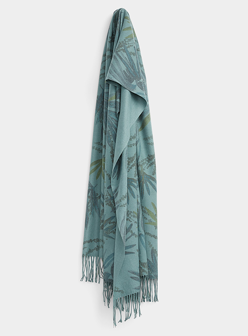 Simons Patterned Blue Tropical vegetation scarf for women