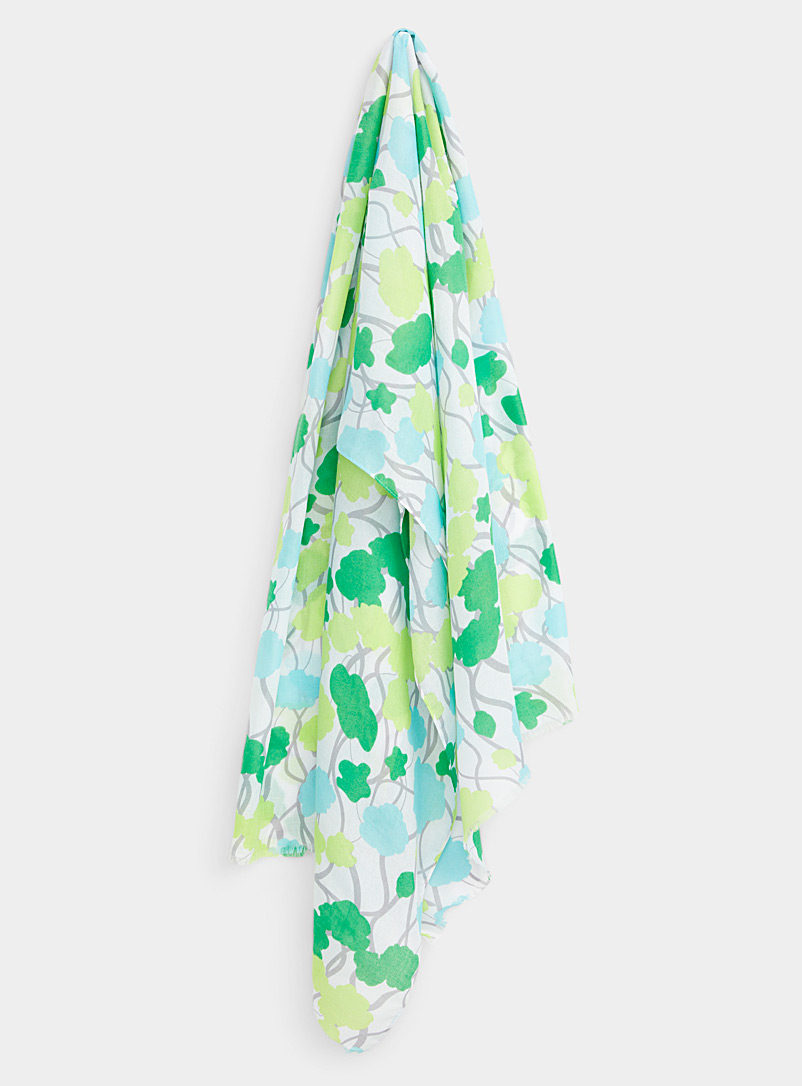 Simons Patterned Green Floral silhouette scarf for women