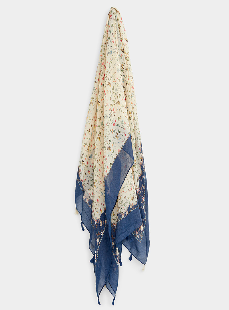 Simons Marine Blue Wildflower scarf for women