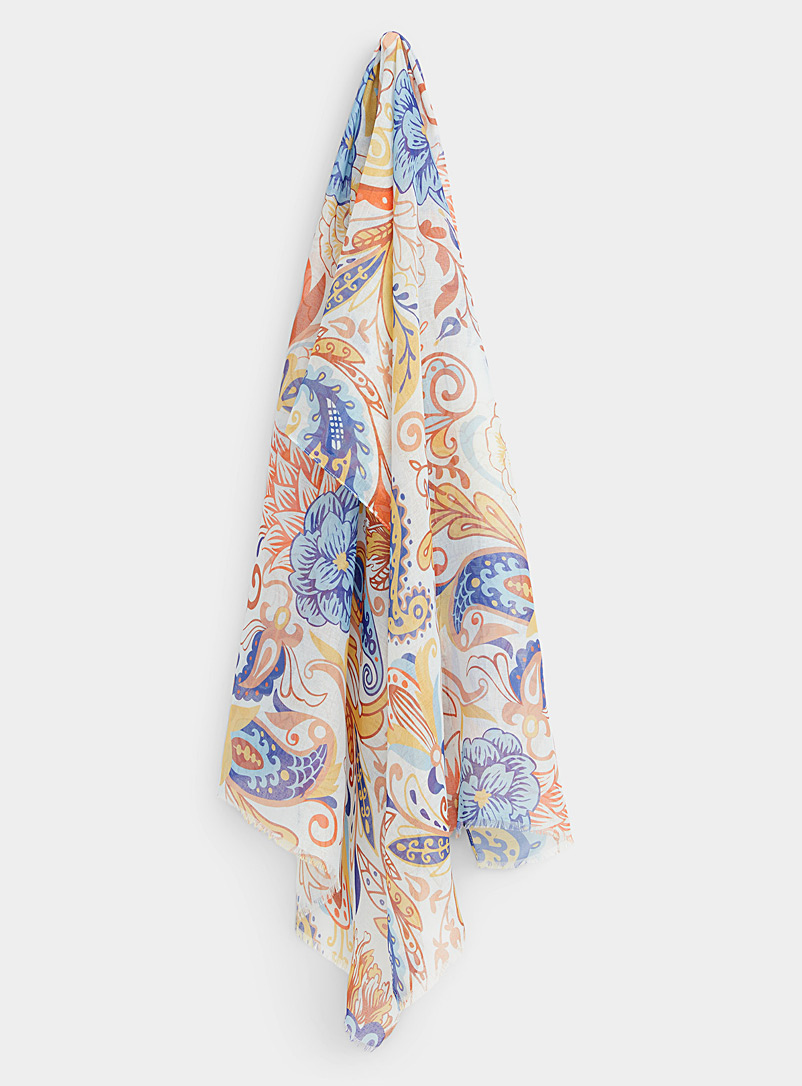 Simons Patterned White Floral paisley scarf for women
