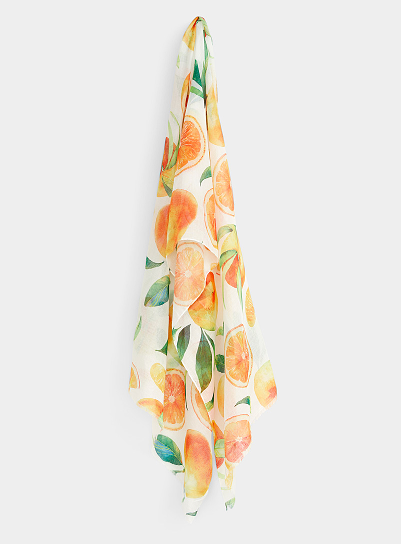 Simons Patterned Orange Exotic fruit scarf for women