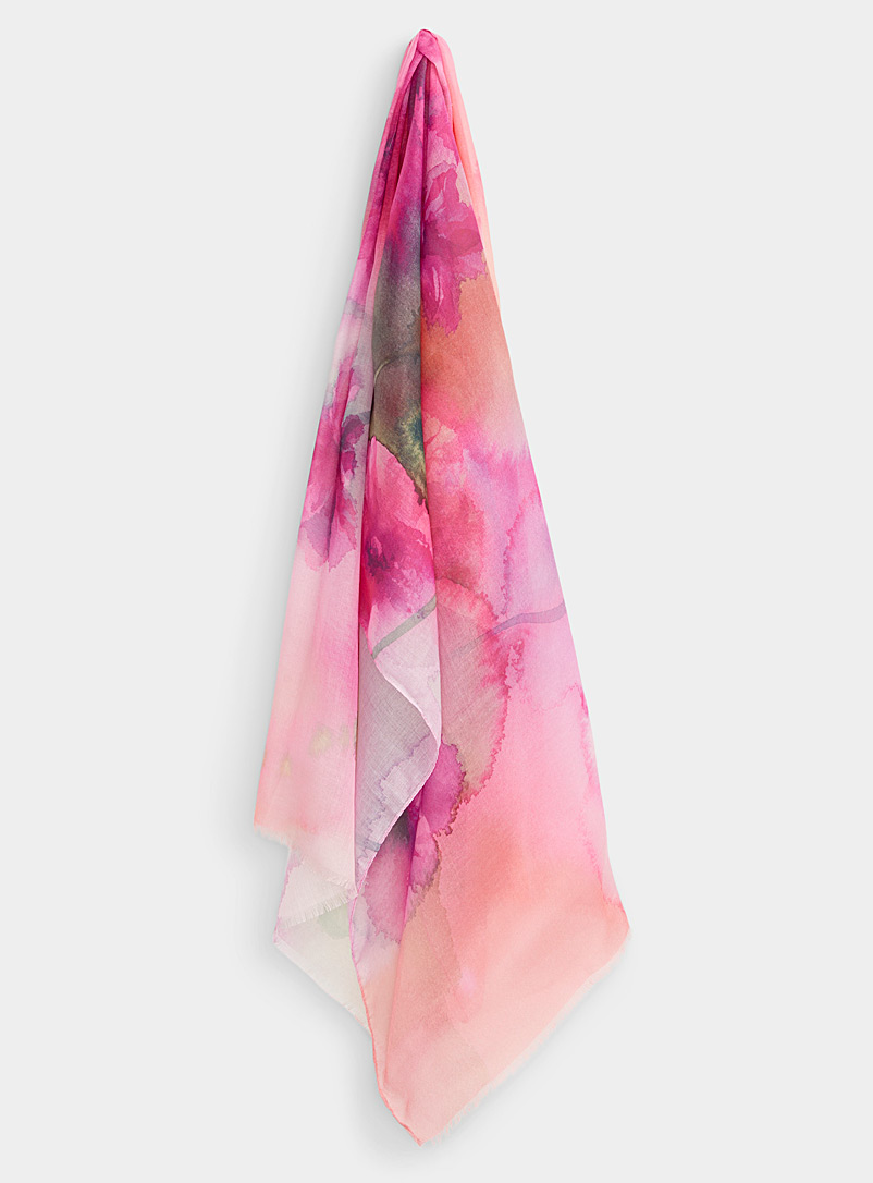 Simons Dusky Pink Painterly floral scarf for women