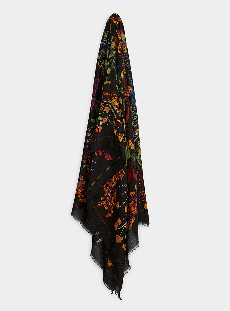 Simons Patterned Black Invigorating flora lightweight scarf for women