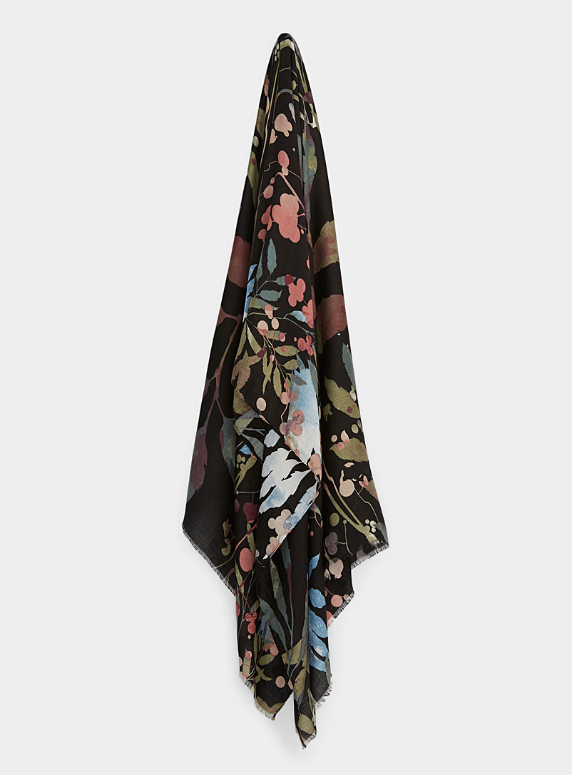 Simons Black Contrast flora lightweight scarf for women