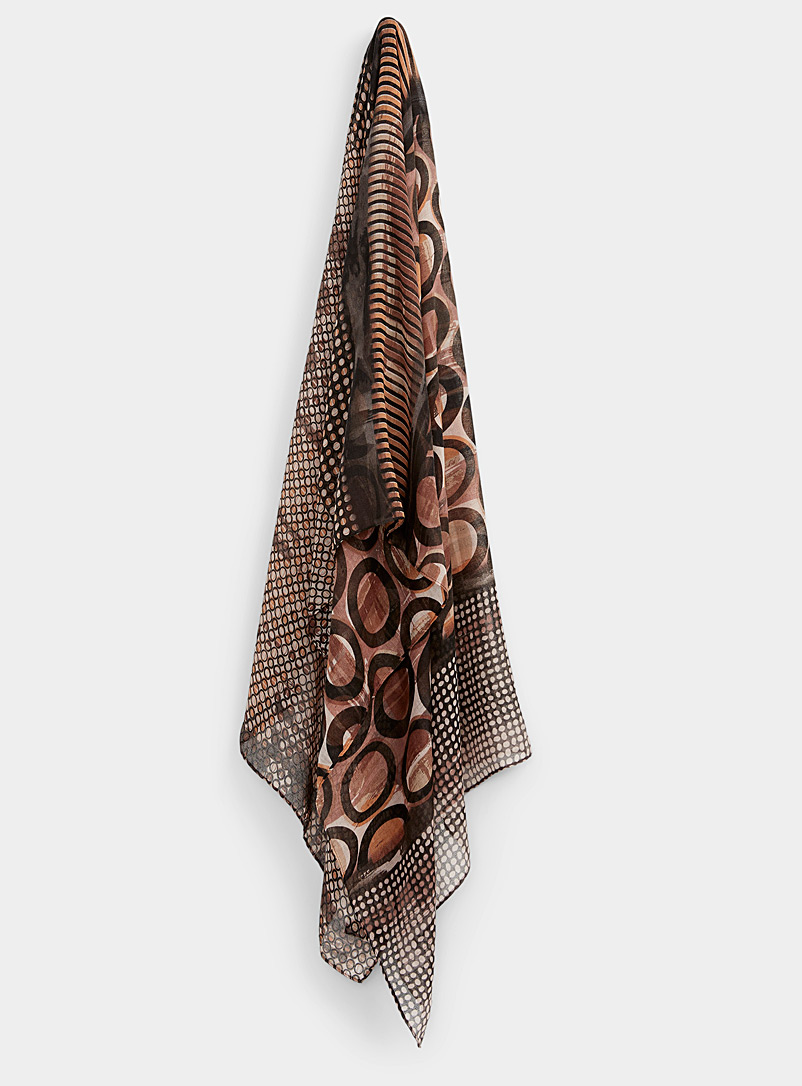 Simons Patterned Brown Rhythmic disc lightweight scarf for women