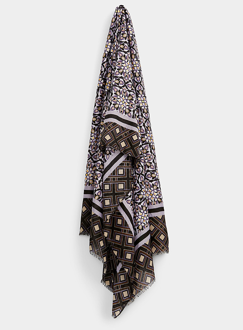 Simons Patterned Black Amethyst mosaic lightweight scarf for women