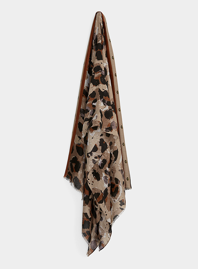 Simons Patterned Brown Misty leopard lightweight scarf for women