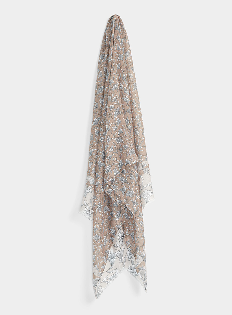Simons Ivory/Cream Beige Two-tone garden lightweight scarf for women