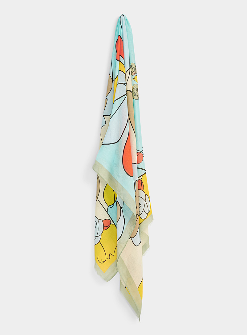 Simons Mint/Pistachio Green Drawn rose lightweight scarf for women