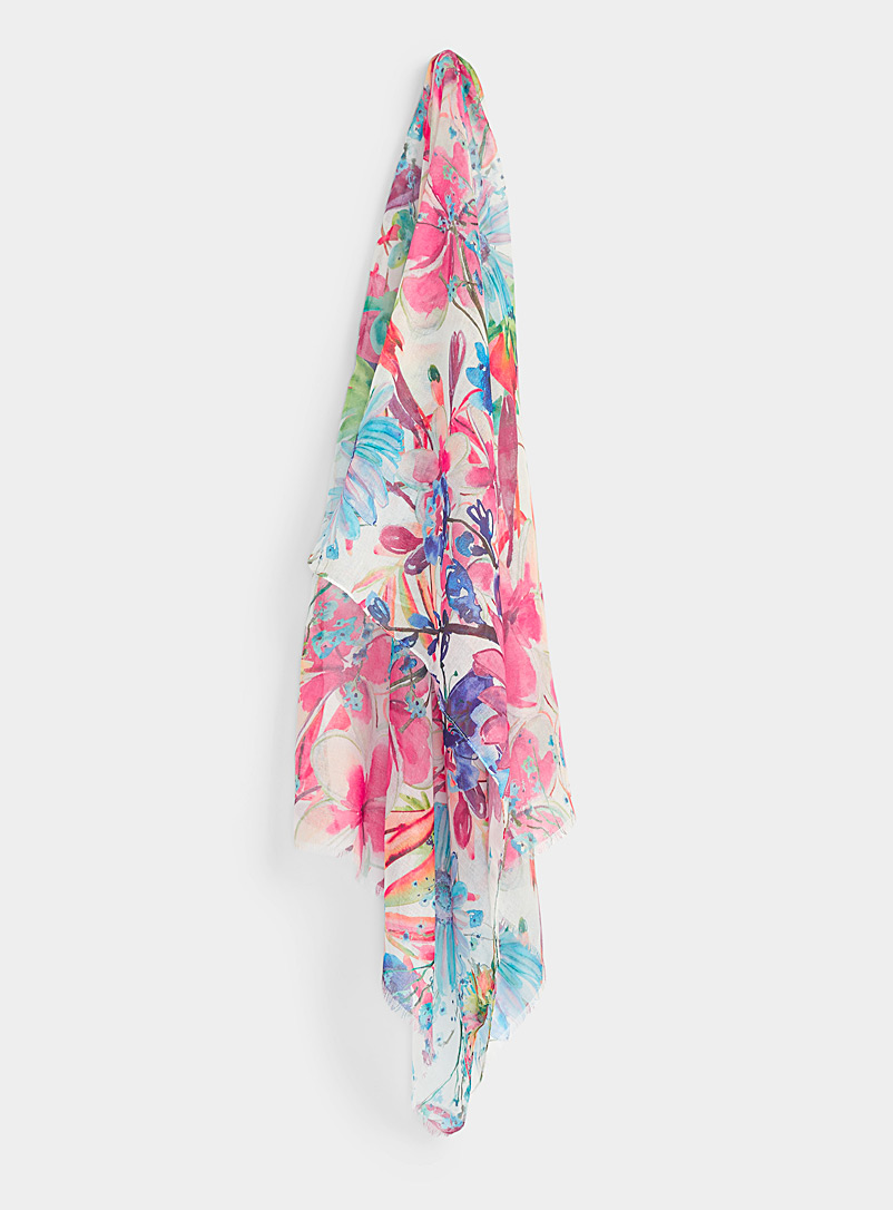 Simons Medium Pink Painterly garden lightweight scarf for women