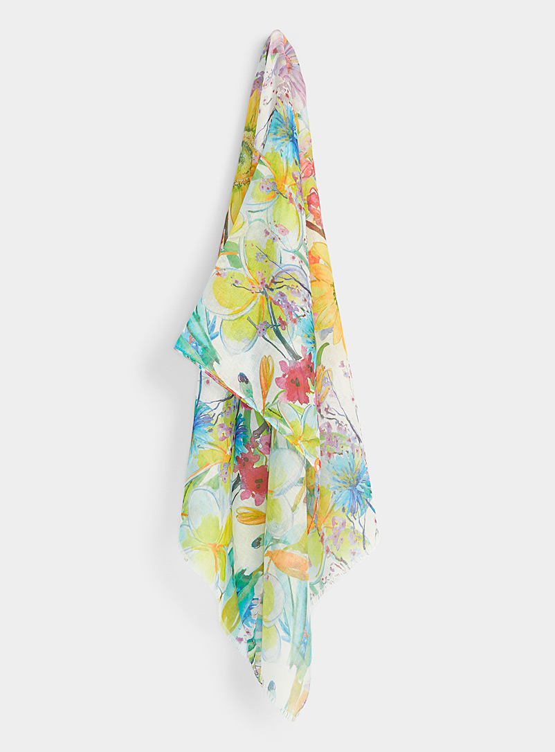 Simons Patterned Yellow Painterly garden lightweight scarf for women