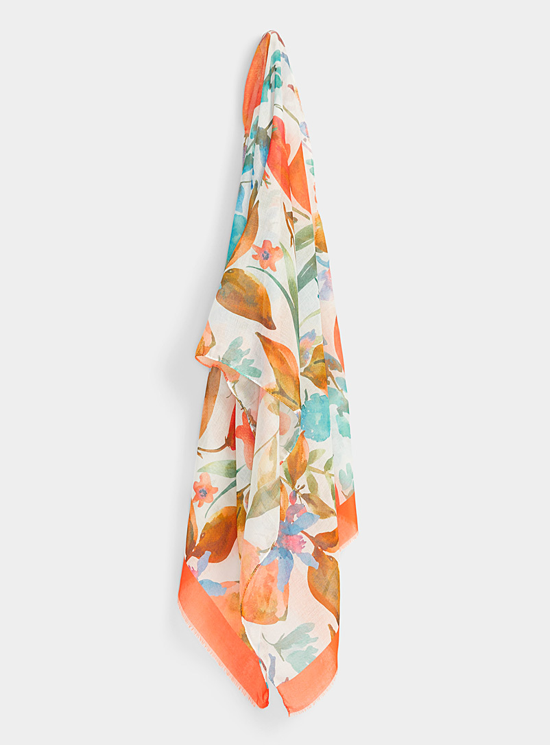 Simons Patterned Orange Flower and fruit lightweight scarf for women