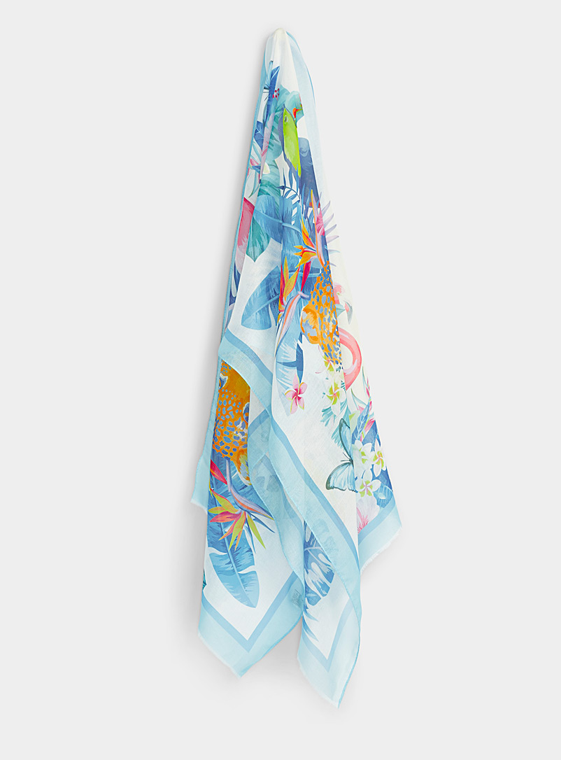 Simons Patterned Blue Tropical jungle lightweight scarf for women