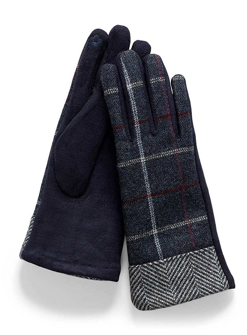 Simons Patterned Brown Check and chevron tactile gloves for women