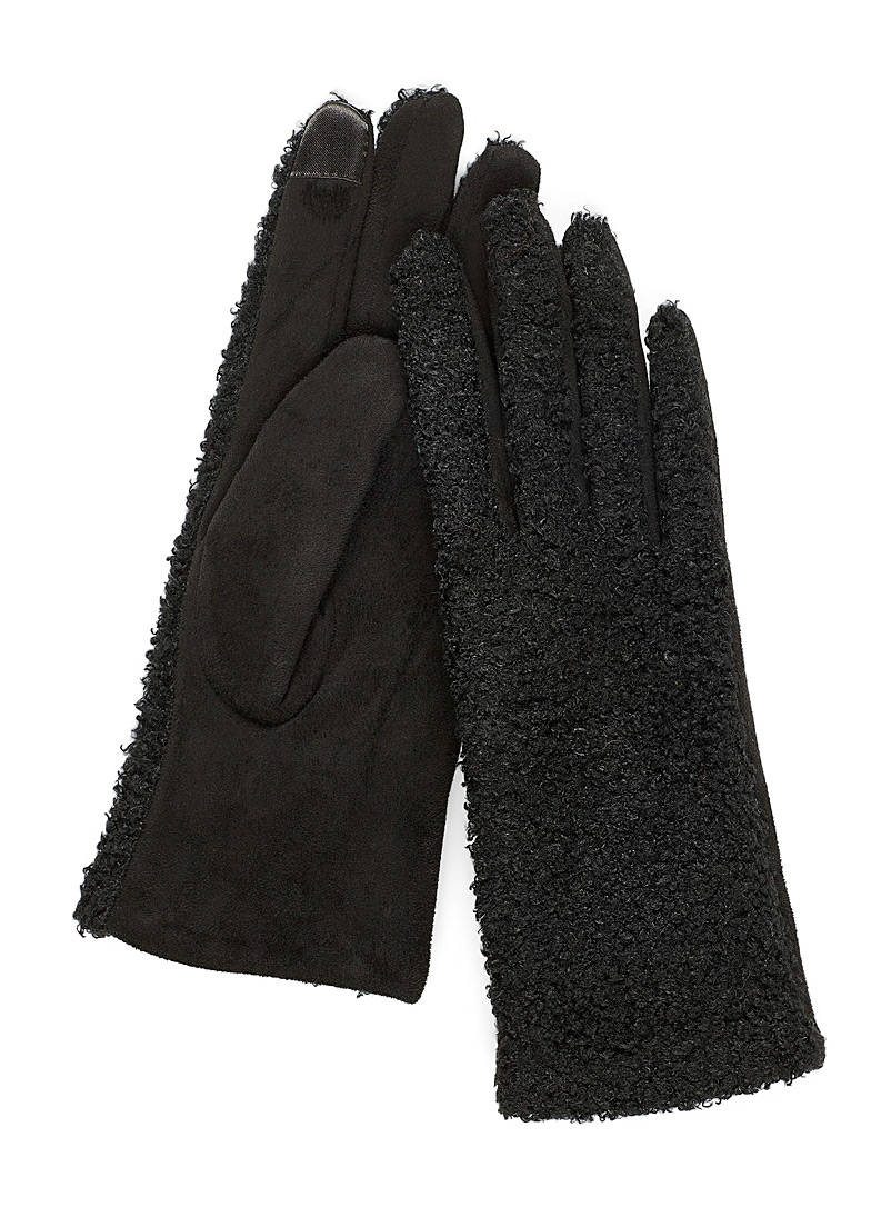Simons Black Suede palm bouclé gloves for women
