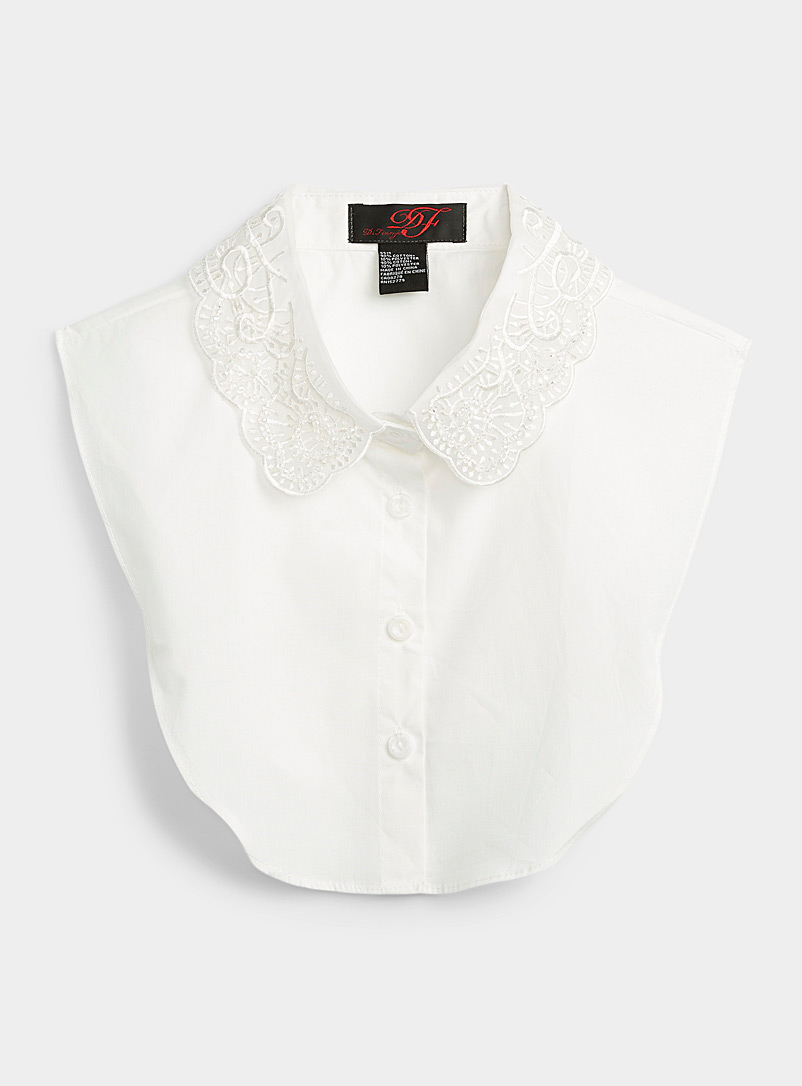 Simons White Shimmery pearl embroidered faux collar for women