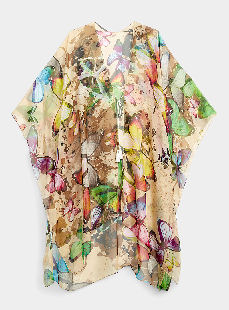 Simons: L'écharpe style ruana papillons colorés Brun à motifs pour femme