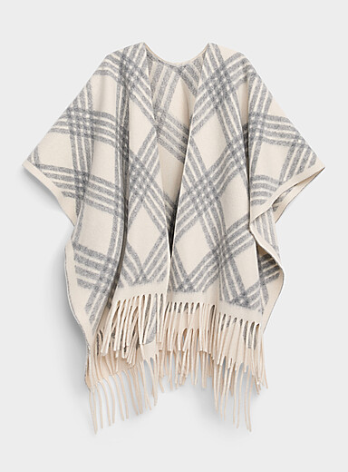 Fringed check shawl
