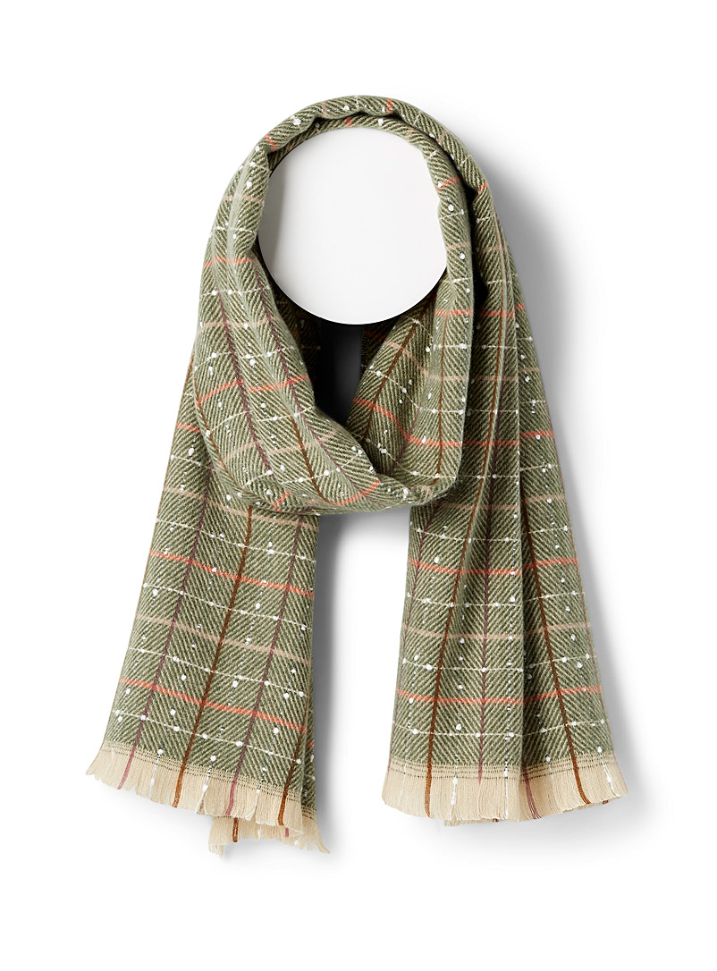 Simons Patterned Green Snowy check scarf for women