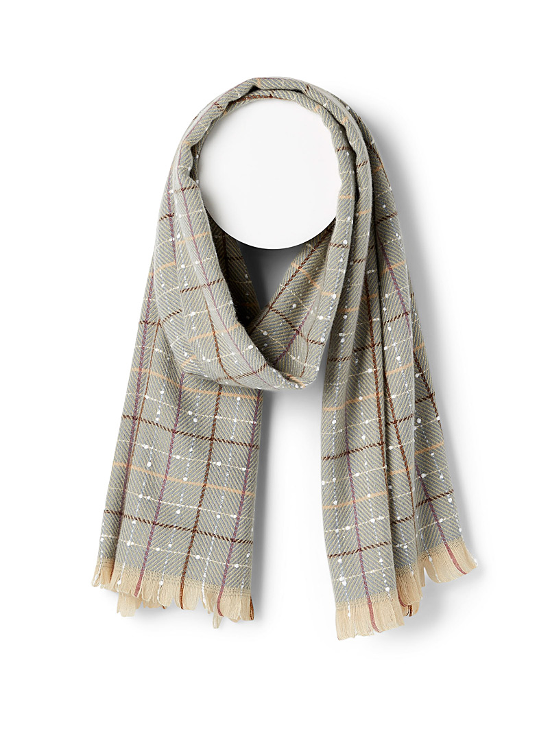 Simons Patterned Blue Snowy check scarf for women