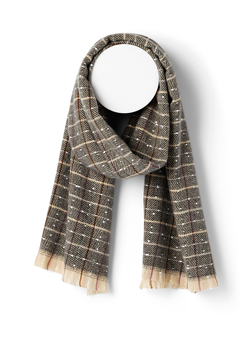 Simons Patterned Black Snowy check scarf for women