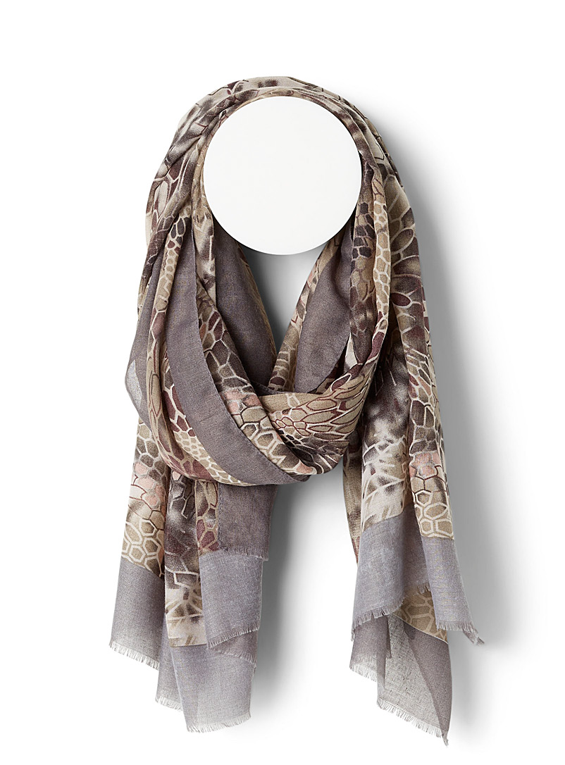 Simons Patterned Grey Floral scale scarf for women