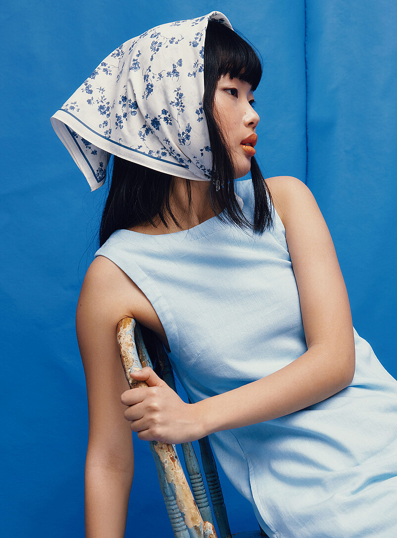 Blue-Flower 100% Cotton Scarf