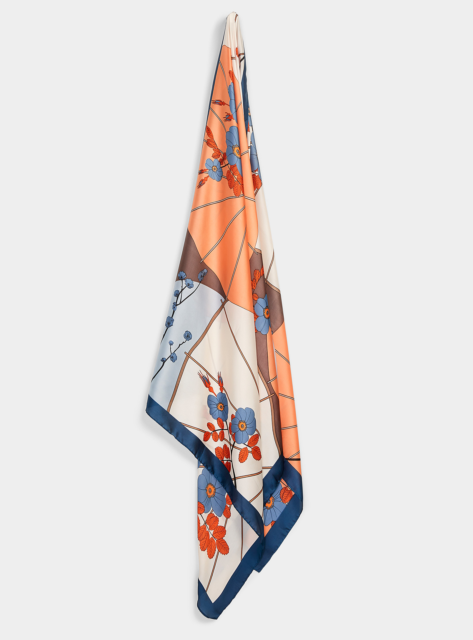 Simons - Women's Floral contrast satiny lightweight scarf