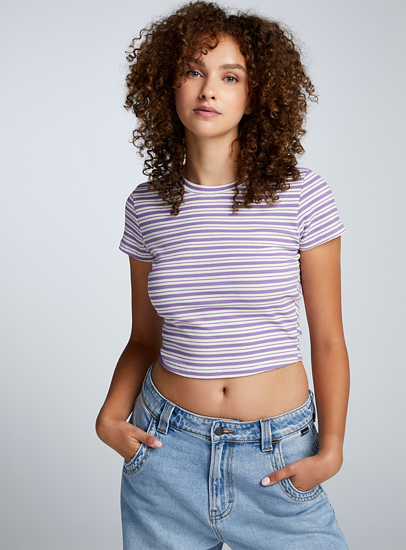 Twik Lilacs Striped ribbed cropped T-shirt for women