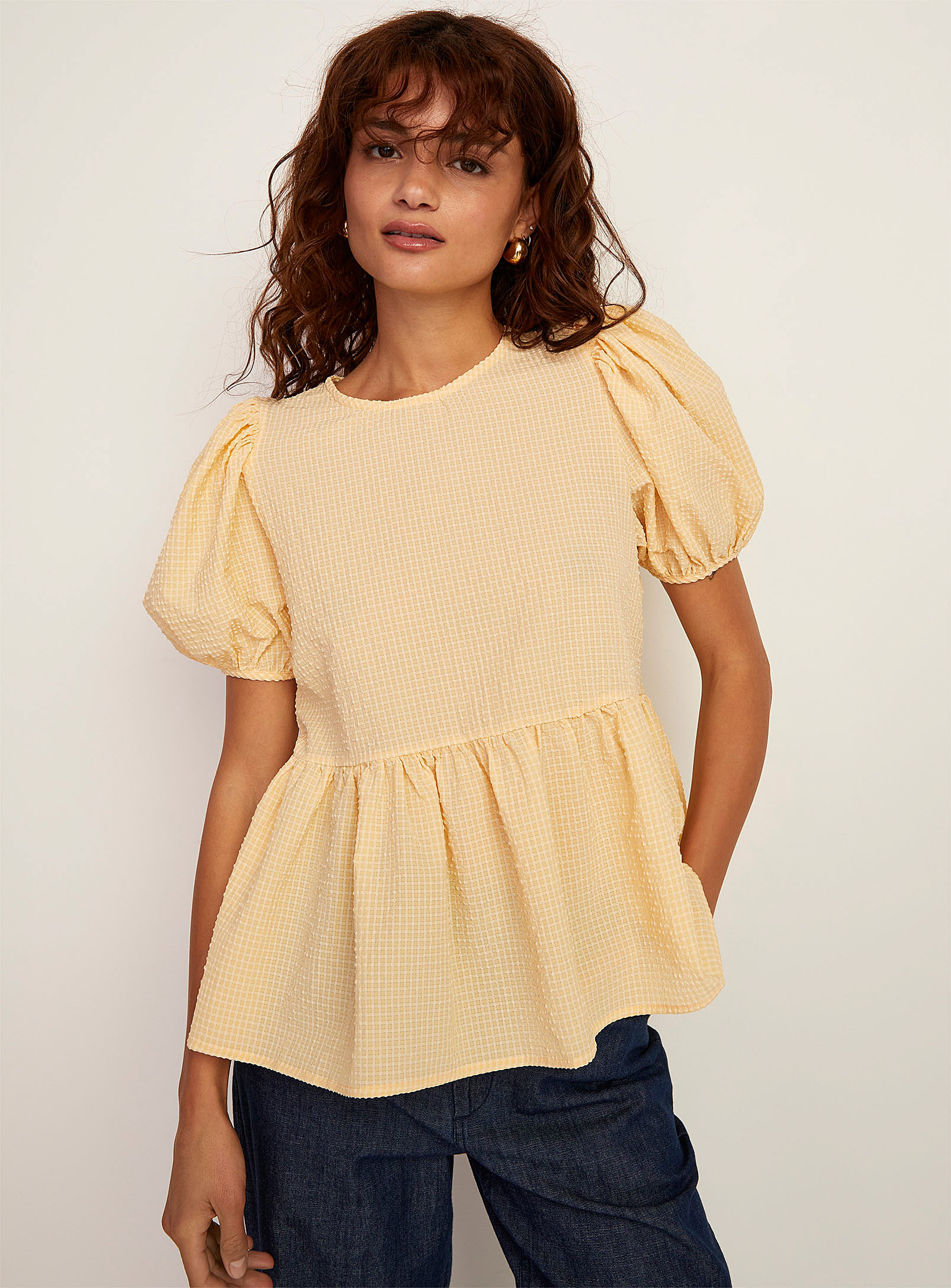 Icône - Women's Peplum waist textured blouse