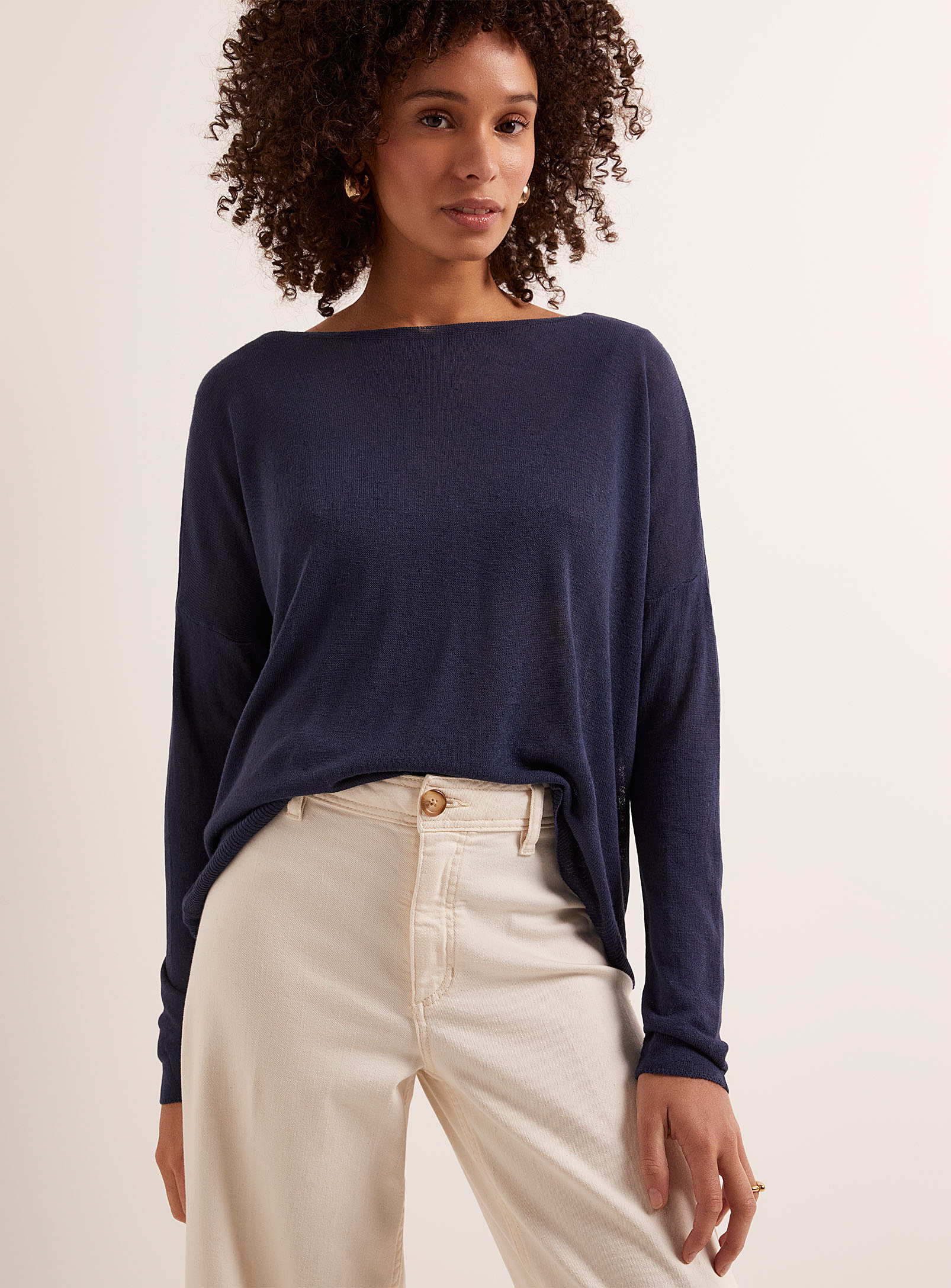 Contemporaine Loose And Flowy Boat-neck Sweater In Blue
