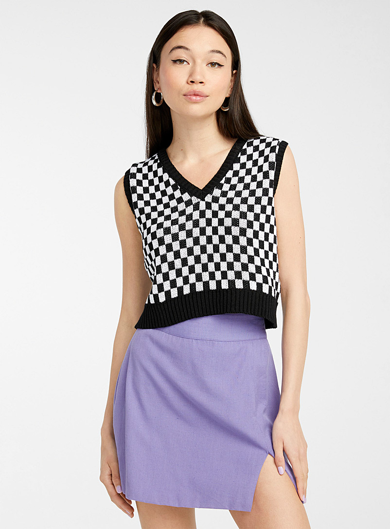 Checked cropped sweater vest | Twik 