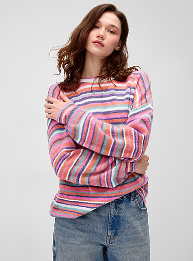 Twik: Le chandail rayures r&eacute;tro Rose assorti pour femme