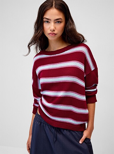 Twik Grape/Dark Crimson Boxy pastel striped sweater for women