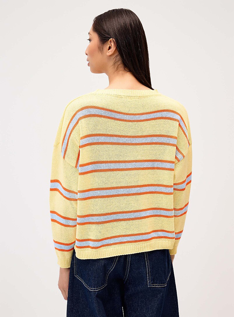 Twik Patterned White Boxy pastel striped sweater for women