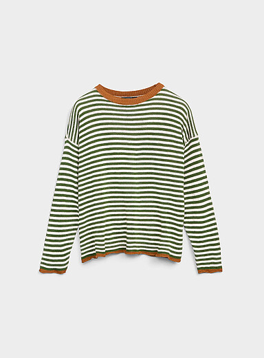 Rolled edges striped sweater