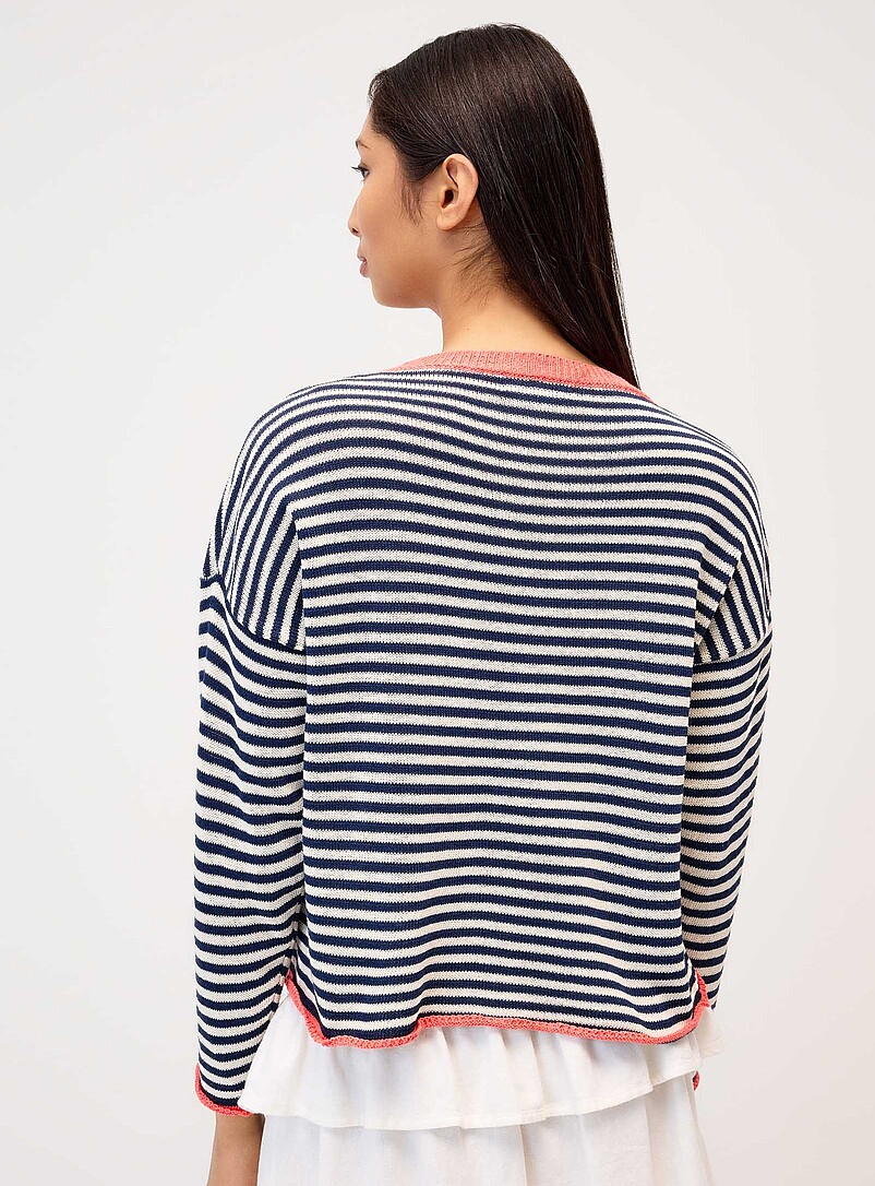Twik: Le chandail bordures roulott&eacute;es ray&eacute; Bleu marine - Bleu nuit pour femme